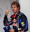 Sebastian Vettel celebrates taking another pole