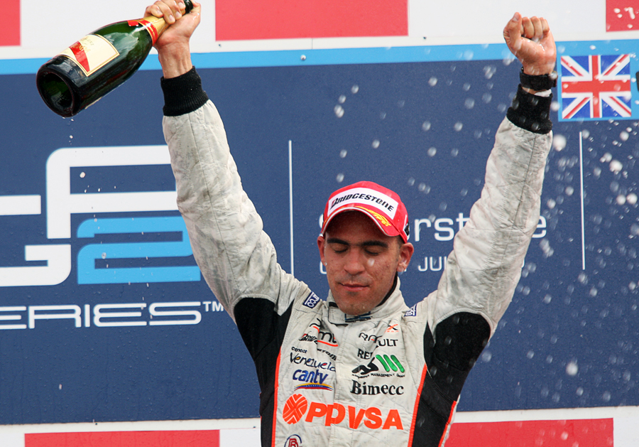 Pastor Maldonado celebrates victory at Silverstone