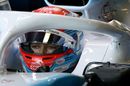 George Russell sits in the Williams cockpit