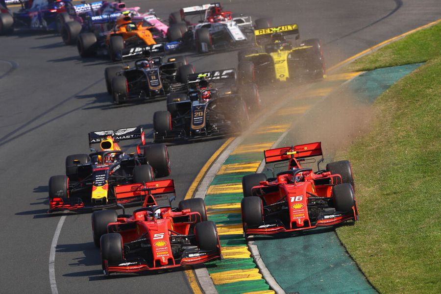 Sebastian Vettel and Charles Leclerc battle for position