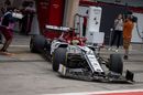Mick Schumacher pulls out of the Alfa Romeo garage