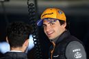 Carlos Sainz Jr looks relaxed in the garage