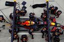 Max Verstappen makes a pitstop for new tyres
