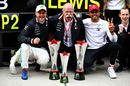 Race winner Lewis Hamilton and Valtteri Bottas celebrates with the team