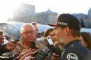 Max Verstappen talks to the media in the Paddock after the race