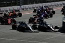 Valtteri Bottas and Lewis Hamilton battle for position