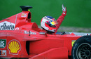 Rubens Barrichello celebrates winning his first grand prix at Hockenheim in 2000