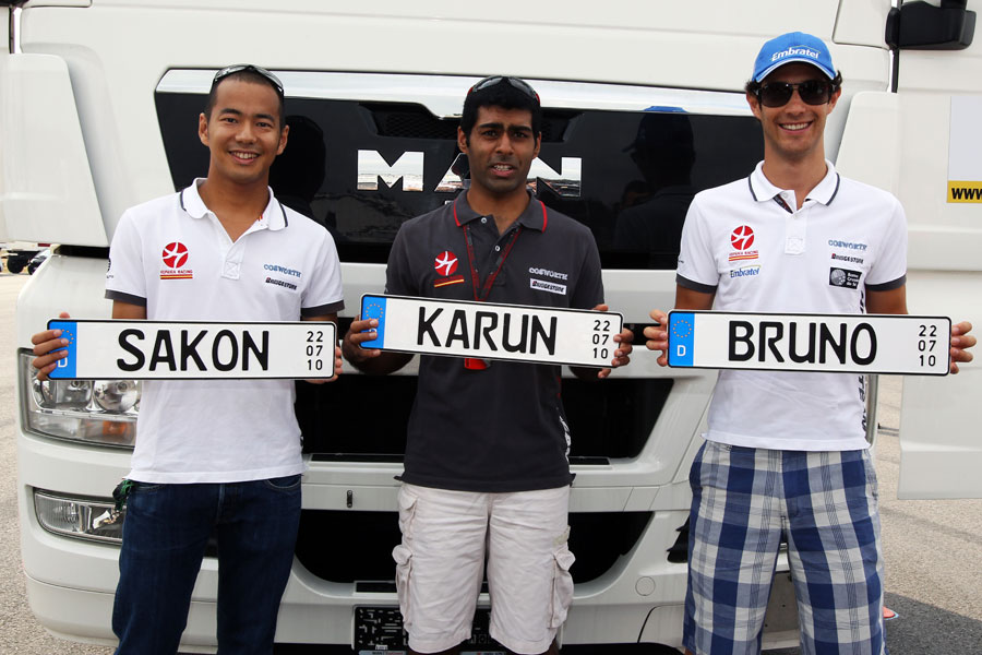 Sakon Yamamoto, Karun Chandhok and Bruno Senna with personalised number plates