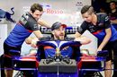 WWE Superstar Cesaro sits in the Scuderia Toro Rosso STR14 Honda after qualifying