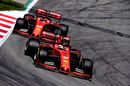 Antonio Fuoco and Charles Leclerc on track in the Ferrari