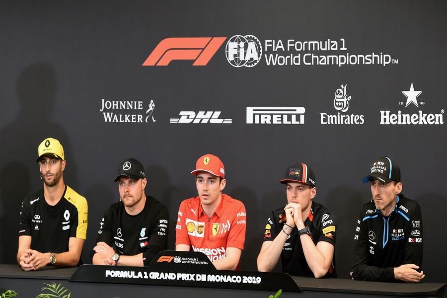 Daniel Ricciardo, Valtteri Bottas, Charles Leclerc, Max Verstappen and Robert Kubica in the Press Conference