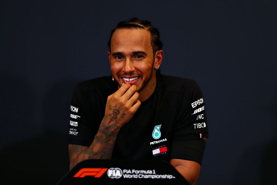 Pole sitter Lewis Hamilton in the press conference after qualifying