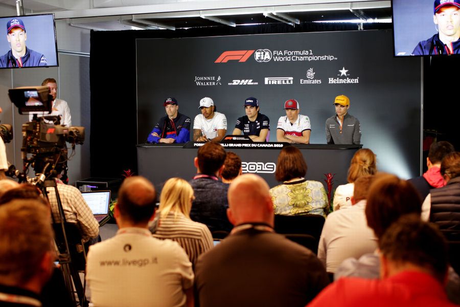Daniil Kvyat, Lewis Hamilton, Lance Stroll, Kimi Raikkonen and Lando Norris in the Press Conference