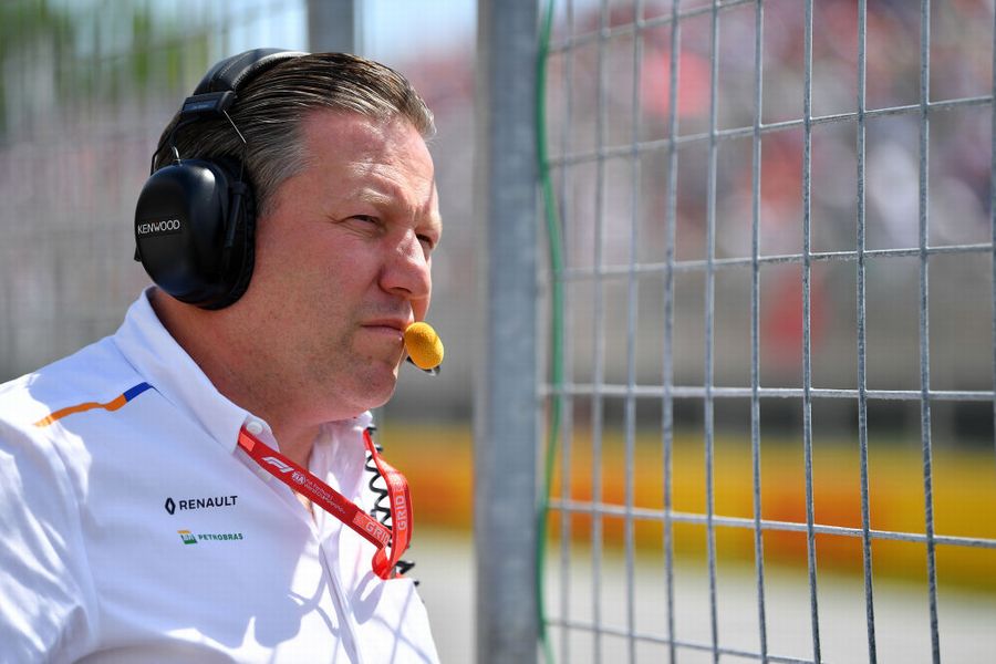 Zak Brown watches the session from the pitwall