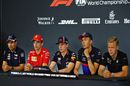 Sergio Perez, Charles Leclerc, Max Verstappen, Alexander Albon and Kevin Magnussen in the Press Conference