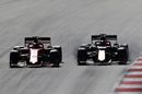 Max Verstappen and Charles Leclerc battle for position