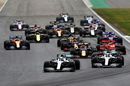 Valtteri Bottas leads Lewis Hamilton on track in the Mercedes