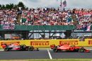 Charles Leclerc leads  Max Verstappen on track