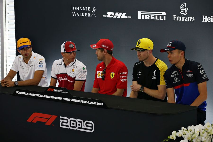 Carlos Sainz, Kimi Raikkonen, Sebastian Vettel, Nico Hulkenberg and Alexander Albon in the Press Conference