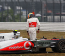 Lewis Hamilton crashes into the barriers at turn 3 during free practice 1