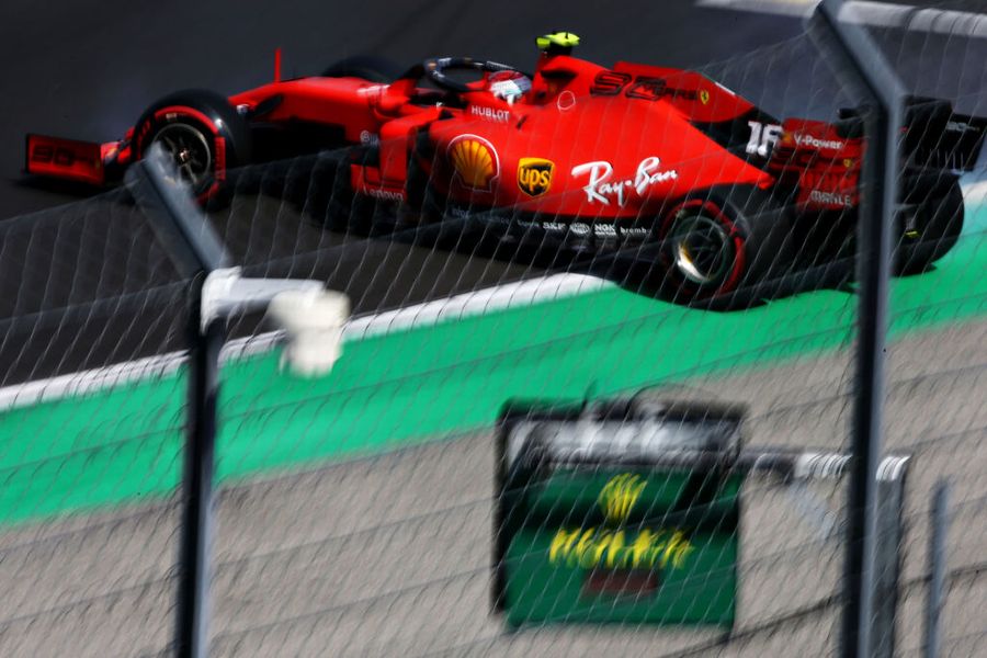 Charles Leclerc spins on track in the Ferrari