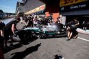Mercedes mechanics wheel Lewis Hamilton back into the garage