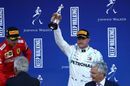 Valtteri Bottas celebrate on the podium the trophy