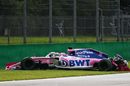 Sergio Perez stops on track after crashing