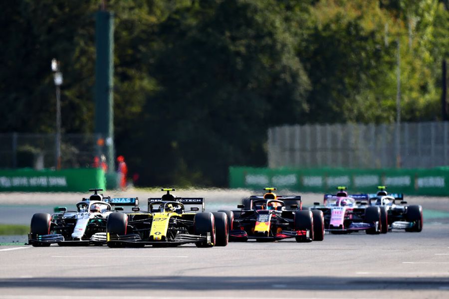 Lewis Hamilton and Nico Hulkenberg lead the field on track