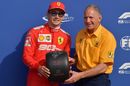 Jody Scheckter presents Charles Leclerc receives the Pirelli Pole Position Award