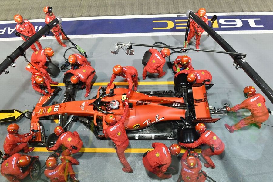 Charles Leclerc makes a pit stop