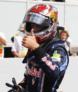 Sebastian Vettel gives the thumbs up after securing pole