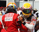 Lewis Hamlton congratulates Fernando Alonso
