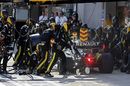 Nico Hulkenberg makes a pit stop for new tyres
