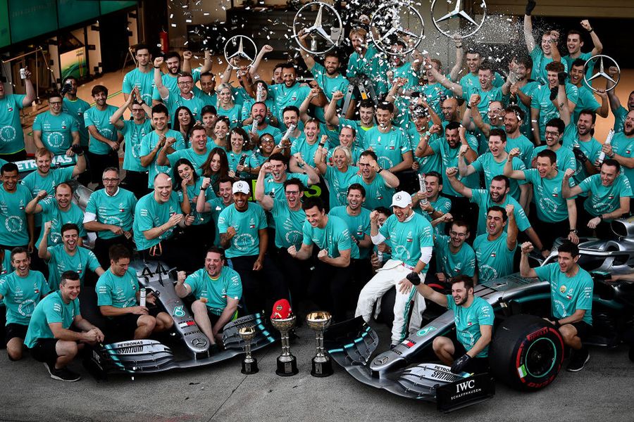 Mercedes celebrate winning the constructors championship
