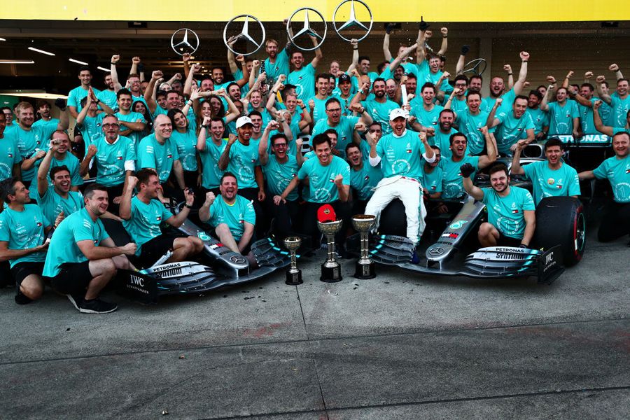 Mercedes celebrate winning the constructors championship