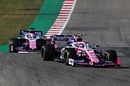 Lance Stroll leads Sergio Perez on track in the Racing Point