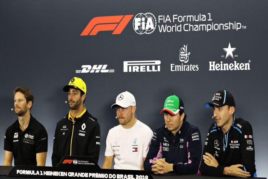 Romain Grosjean, Daniel Ricciardo, Valtteri Bottas, Sergio Perez and Robert Kubica in the Press Conference