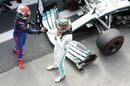 Pierre Gasly and Lewis Hamilton celebrate in parc ferme