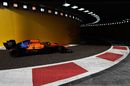 Lando Norris heads down the pit lane in the McLaren
