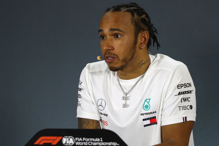 Race winner Lewis Hamilton talks in the press conference