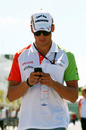 Force India's Adrian Sutil in the Hungaroring paddock