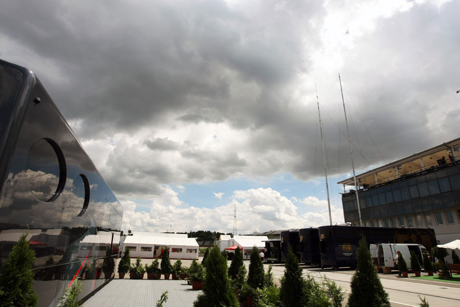 Clouds loom over the Hungaroring paddock