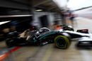 Lewis Hamilton pulls out of the Mercedes garage