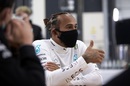 Lewis Hamilton wearing a facemask
