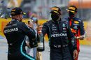 Valtteri Bottas and Race winner Lewis Hamilton celebrates on the podium