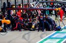 Max Verstappen returns to the pitbox