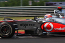 Jenson Button pushing hard on the difficult Hungarian circuit