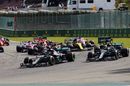 Lewis Hamilton leads the field at the start of the race