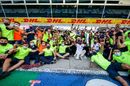 Race winner Pierre Gasly celebrates with the team after race
